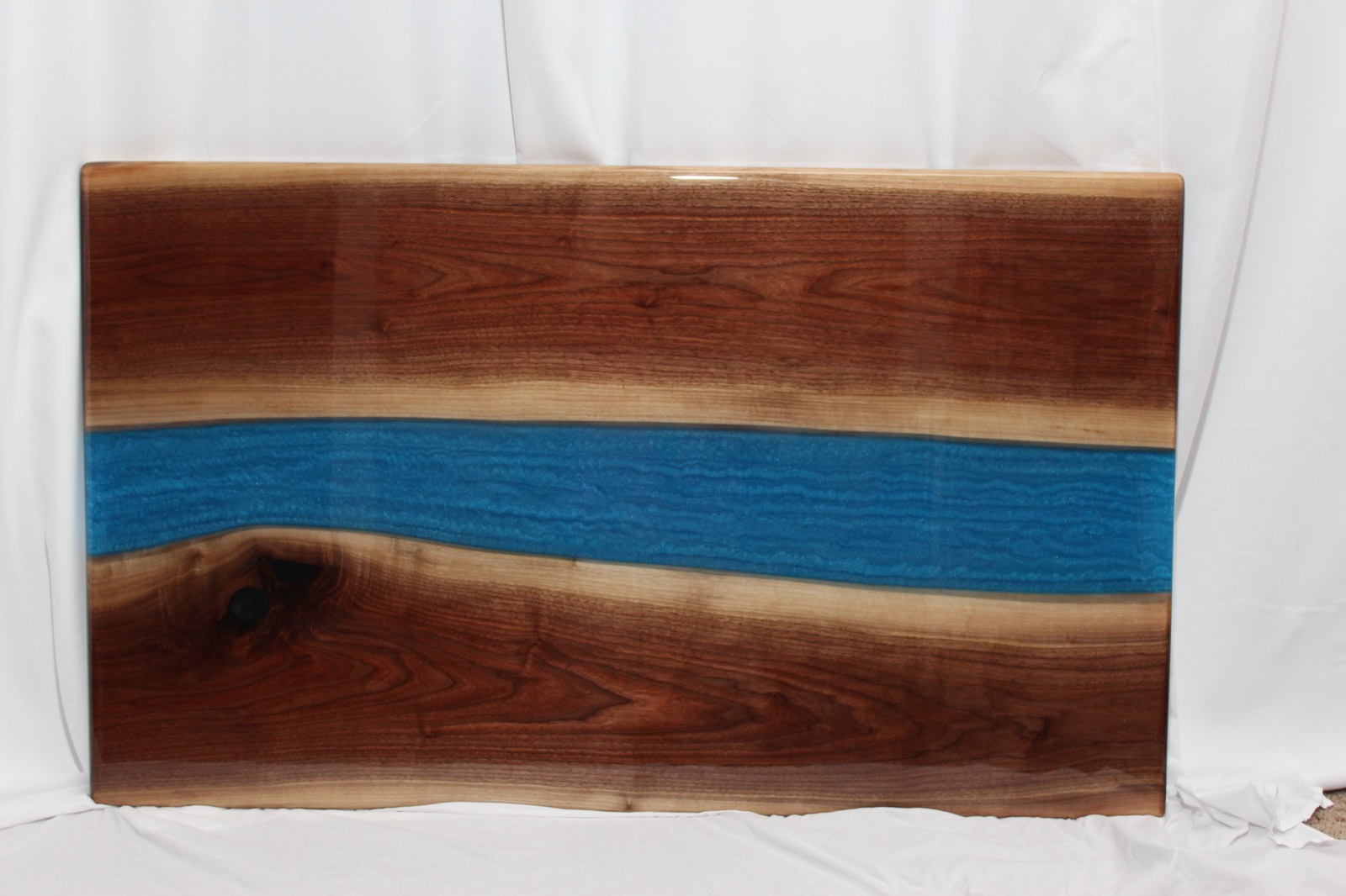 Black Walnut Breakfast Table, Blue river feature, Traditional table top epoxy finish, 48 x 29