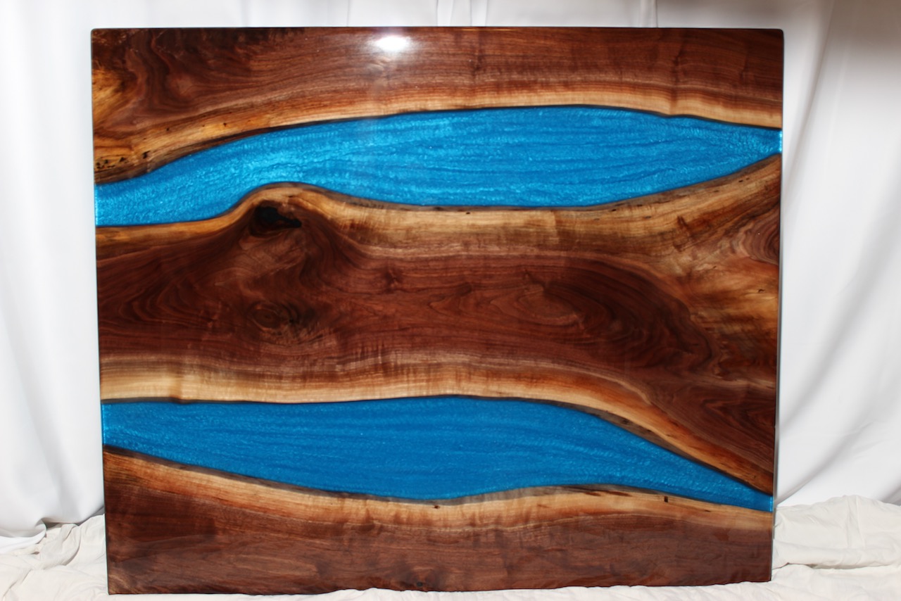 Black Walnut Table, Blue River, 48 x 40, Traditional Table top epoxy finish