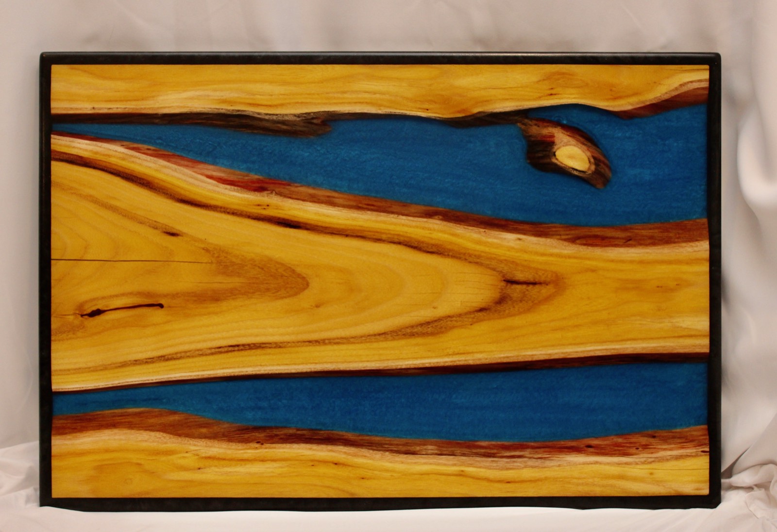 Osage Wood Coffee Table, Blue river, Black border, Signature Epoxy Finish 36 x 24
