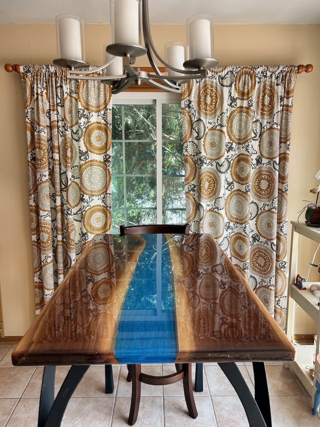 Black Walnut, 48x32, Blue river, Clear epoxy finish