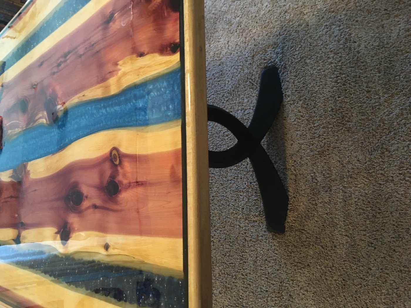 Red Cedar, 72x42, Blue river with glass beads, Clear epoxy finish