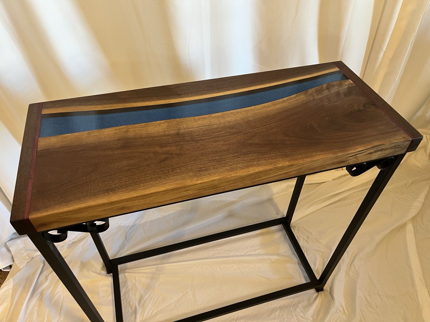 Black Walnut, 18x36, Blue river, Purpleheart and Walnut border, Hardwax finish