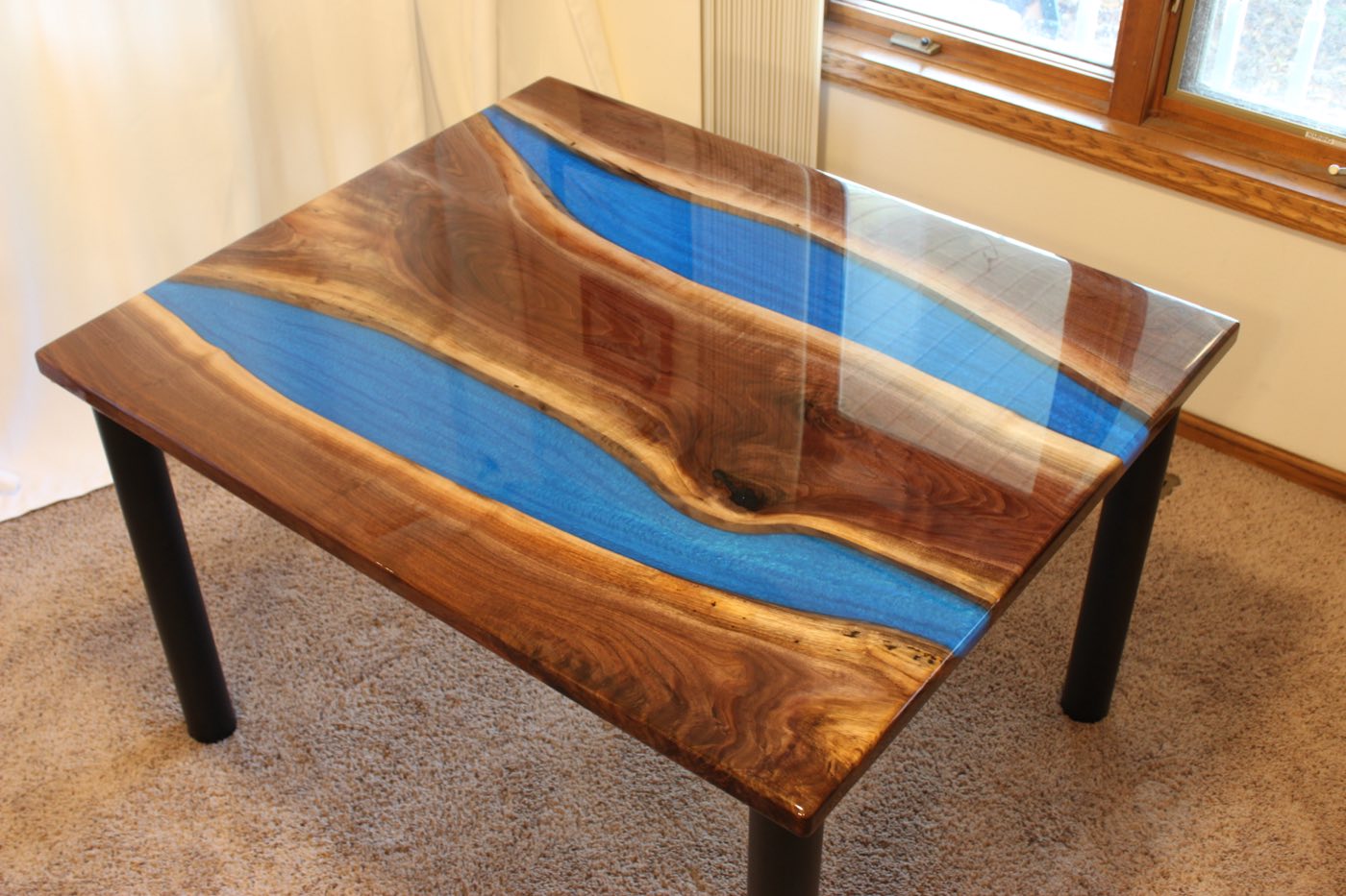 Black Walnut, 48x40, Blue river, Clear epoxy finish